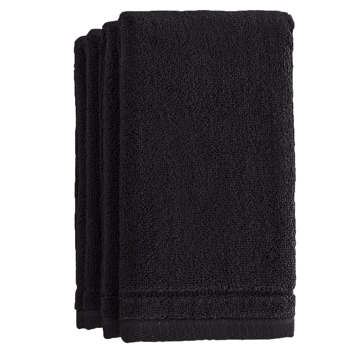 Creative Scents Cotton Fingertip Towels Set Black - 4 Pack - 11 x 18 Inches Decorative Small Extra-Absorbent and Soft Terry Towel for Bathroom