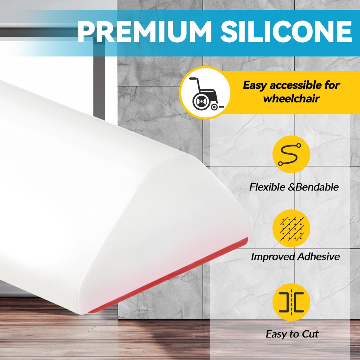 DLYYPLUS 1M Wet Room Floor Barrier, Self-Adhesive Collapsible Silicone Shower Threshold Water Dam