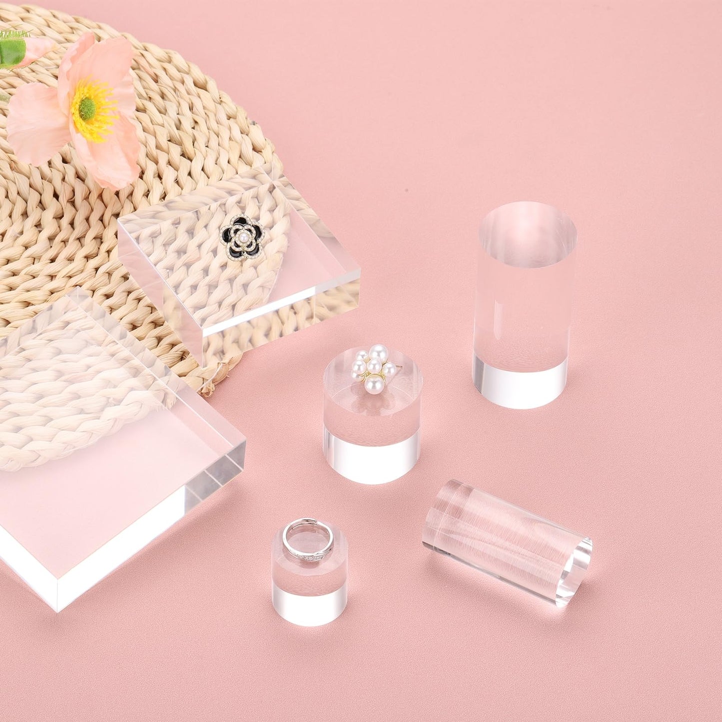 sourcing map Acrylic Square Display Blocks, 76.2 x 76.2 mm/3" x 3" Clear Jewelry Display Base Polished Cube Riser Stand Display Holder Base for Ring