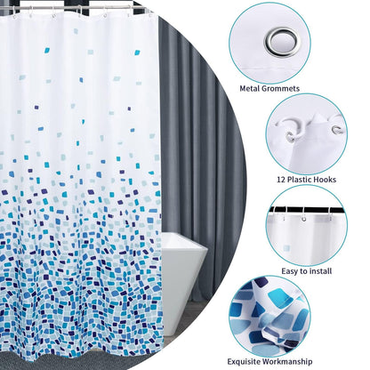 Homxi Bathroom Curtains Mould Proof Resistant 300x200cm,Polyester Shower Curtain with Hooks,Shower Curtain Weighted,Mosaic Pattern Bathtub Curtain