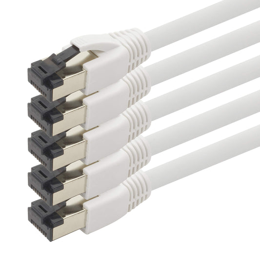 1aTTack.de 3.0 m Cat 8 network cable CAT8 cable white - pack of 5 Cat.8 Lan 2000 MHz 40 Gbit s 40GBase-T Poe+ patch cable Ethernet cable LSZH - 5 x 3