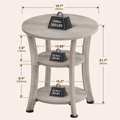 Yuede Round End Table, 3 Tier Side Table with Storage, Farmhouse Wood Side Table, Vintage Sofa Bedside Table Coffee Table for Bedroom Living Room