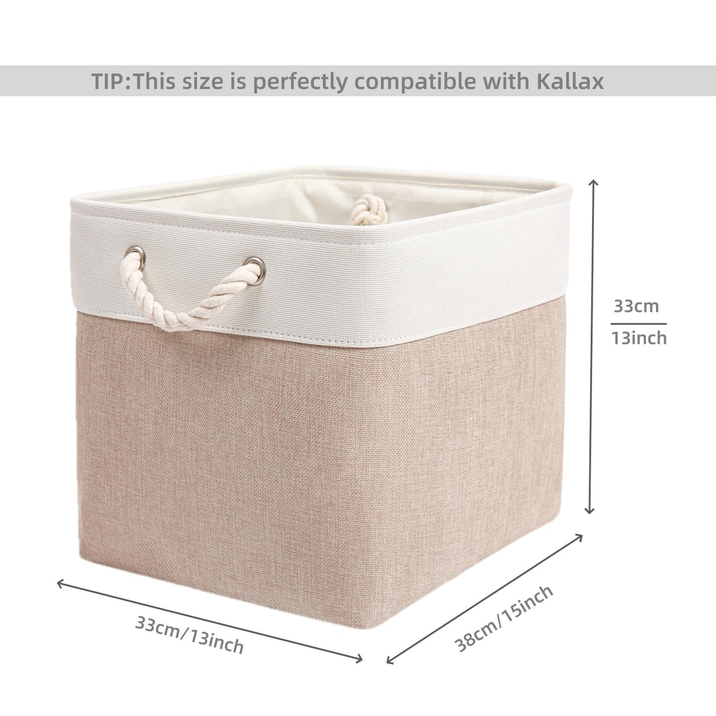 Mangata Fabric Storage Baskets,33 x 38 x 33cm Large Foldable Storage Boxes for Organizing Clothes Shelf Nursery Closet(Beige/White, Set of 4)