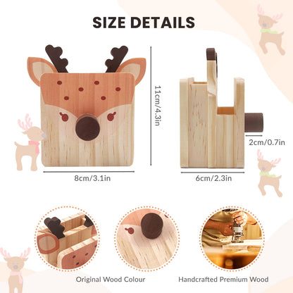 Daily Treasures Deer Wooden Eyeglass Holder Stand,Cute Animal Glasses Holder with Stationery Storage Case,Handmade Wood Eyeglass Rack,Strudy