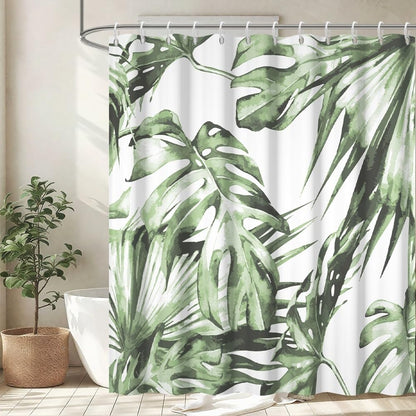Uiiooazy Anti-Mould Shower Curtain, 180 x 180 cm Tropical Green Palm Leaves Jungle Bath Curtains Washable Fabric Waterproof Polyester Bathroom