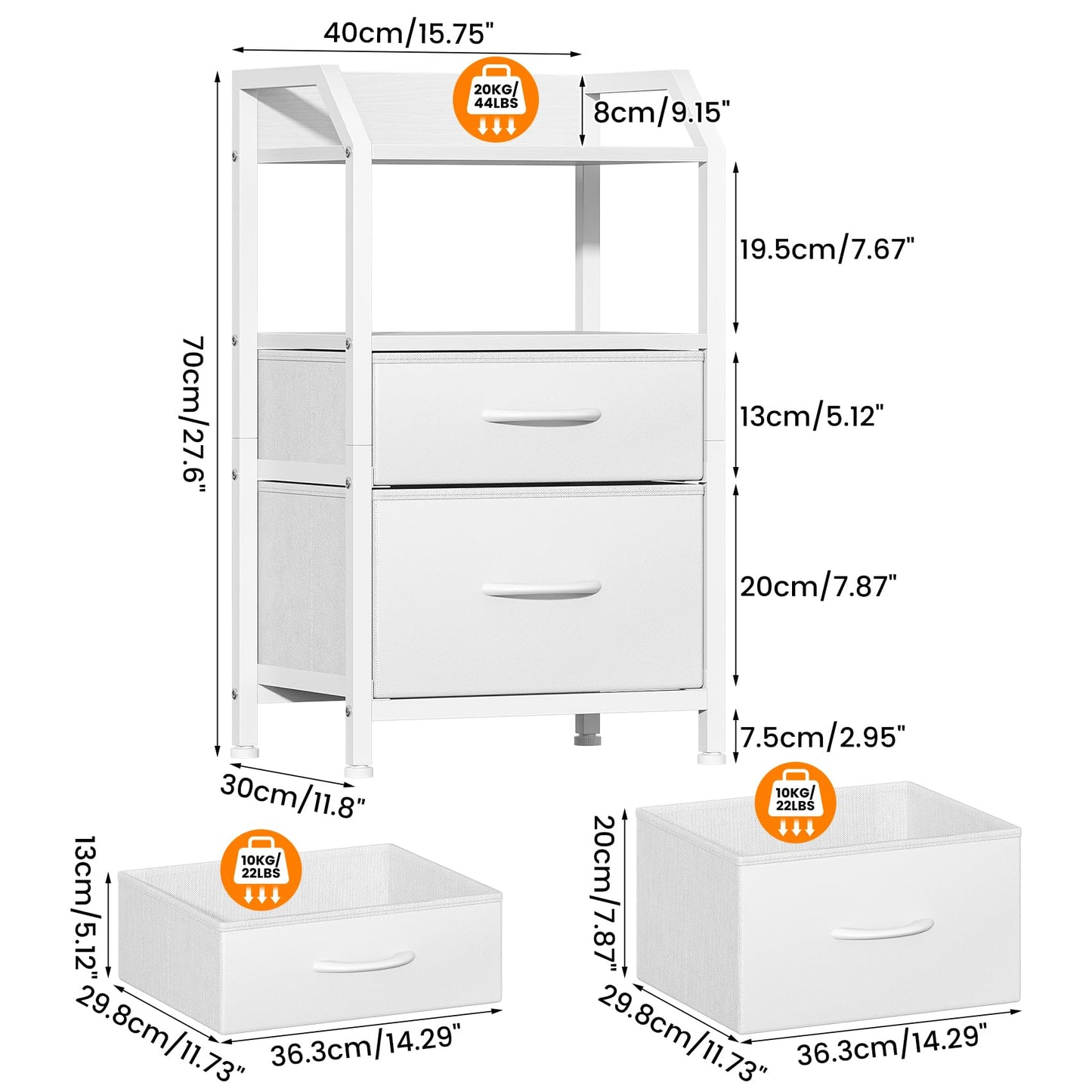 Feonase Bedside Table with 2 Fabric Drawers & Open Shelf - Sturdy Metal Frame Nightstand, Compact End Table for Bedroom, Living Room, Small Spaces