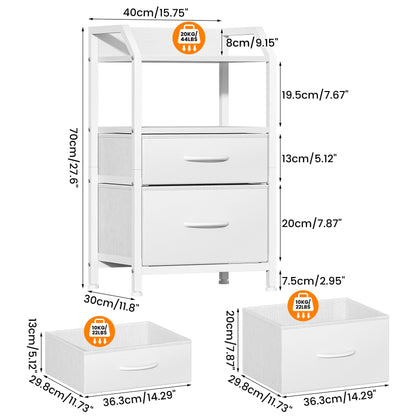 Feonase Bedside Table with 2 Fabric Drawers & Open Shelf - Sturdy Metal Frame Nightstand, Compact End Table for Bedroom, Living Room, Small Spaces