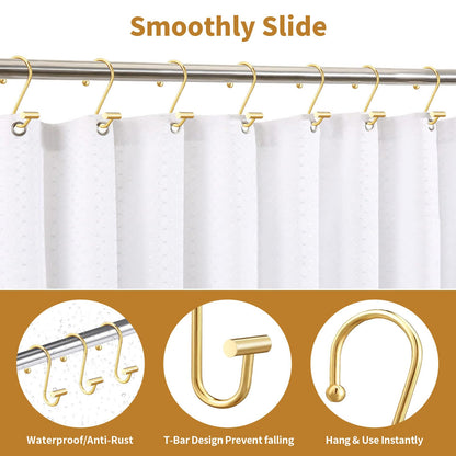 AURIVISTA 12 Pack Shower Curtain Hooks, Rust Proof T-Bar Rings, Gold