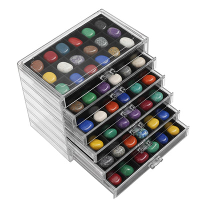 Juwacoo Rock Display Case, 6 Drawers 108 Grids Crystal Storage Box, Rock Collection Box, Acrylic Gemstone Box, Storage Stone Cases