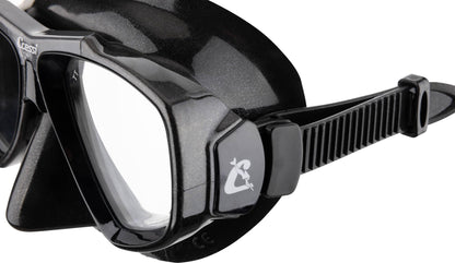 CRESSI Big Eyes Mask Black/Black 380 UV Bluee/Orange Lenses - Single Big Eyes Mask for Diving and Snorkelling, Black/Black 380 UV Bluee/Orange Lenses,