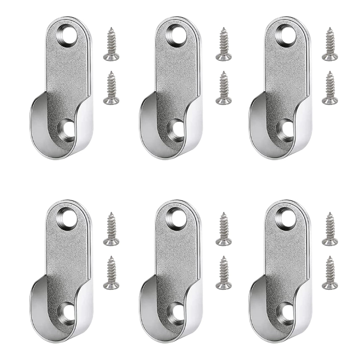 6-Piece Zinc Alloy Oval Wardrobe Hanging Rails Fittings - Easy Installation or Removal for Shower Curtain Closet (Silver)