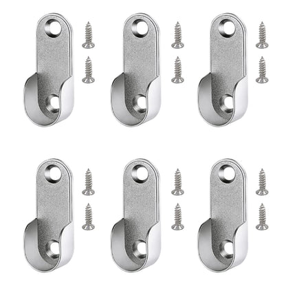 6-Piece Zinc Alloy Oval Wardrobe Hanging Rails Fittings - Easy Installation or Removal for Shower Curtain Closet (Silver)