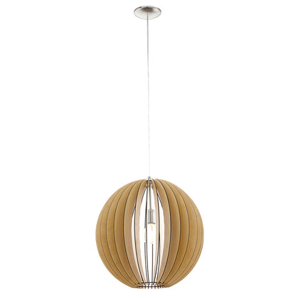 EGLO Cossano Pendant Light, 1-Bulb Vintage Pendant Light Made of Steel and Wood in Nickel Matt, Maple, Dining Table Lamp, Living Room Lamp Hanging
