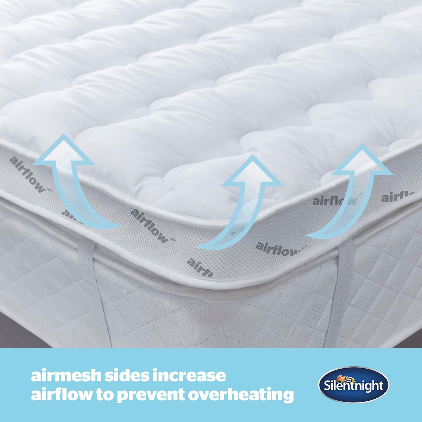 Silentnight Airflow 800 Mattress Topper - Extra Thick Deep Fitted Mattress Enhancer with 8cm Thick Cushioning, Mesh Sides to Increase Airflow and