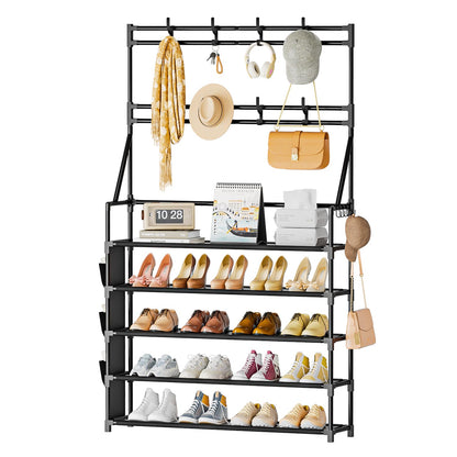 OYREL 5 Tier Shoe Rack with 8 Hooks & 3 Side Pockets for 20-25 Pairs Shoes