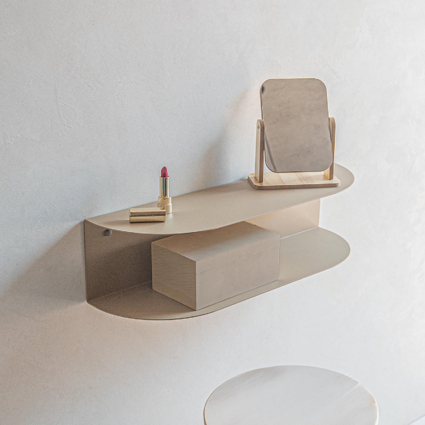 MILUKA Wall-Mounted Dressing Unit in Sand Beige 60cm | Floating Vanity with 2 Shelves | Slim Console or Bedside ? Ovva Model