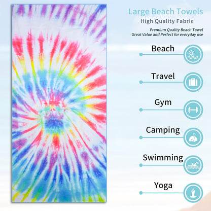 Vorvowry Microfibre Beach Towels for Adults Women Men Extra Large Lightweight Quick Dry Sand Free Travel Towel Double Sided Printing for Swim Sports