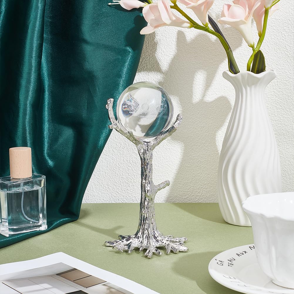 PH PandaHall Crystal Ball Stand Tree Shaped Sphere Holder Silver Crystals Holder Rack for 8 to 10cm Spheres Display Stand Metal Stone Ball Base