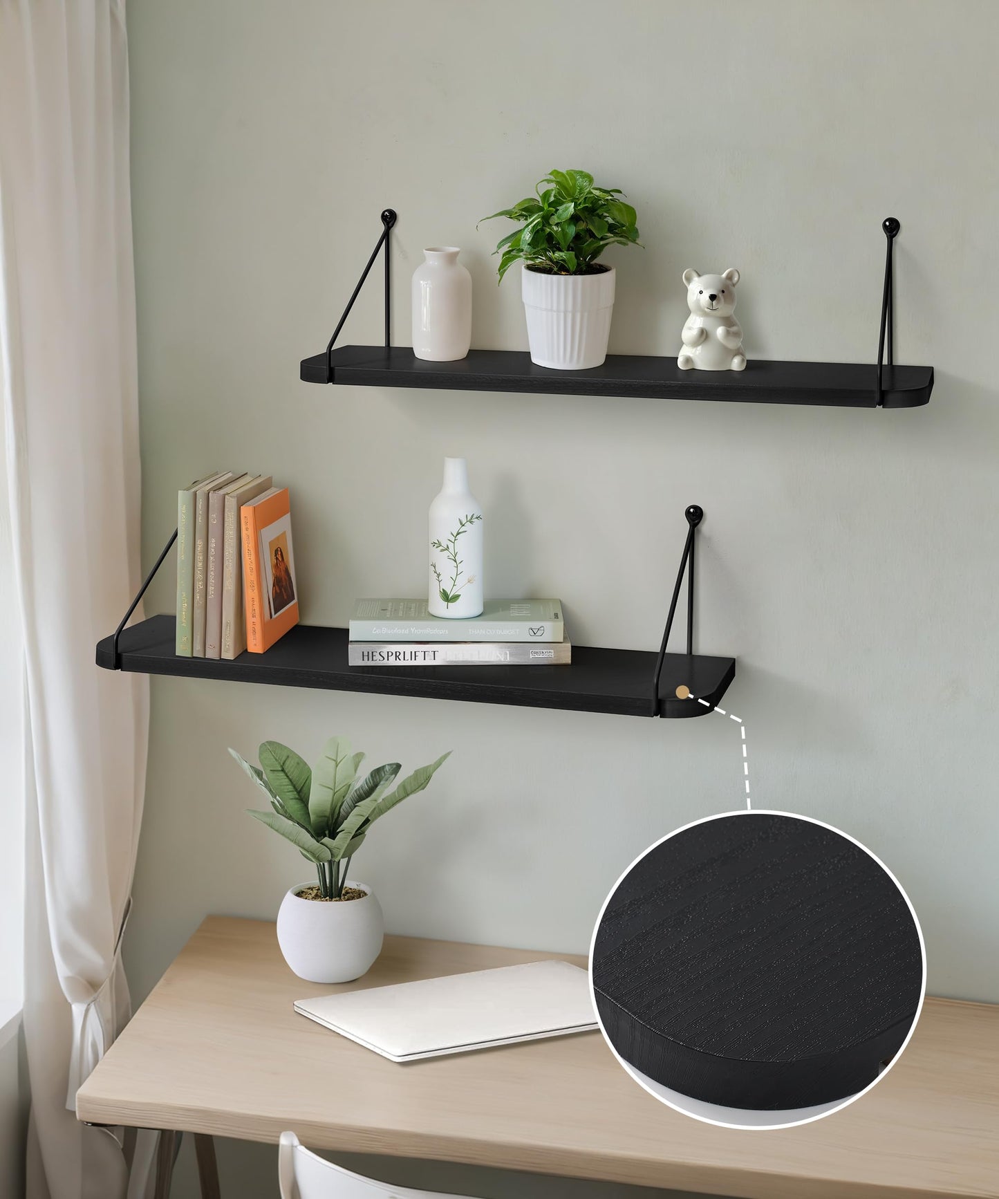 Afuly Black Floating Shelves 24 Inch for Bathroom Bedroom Kitchen Storage Organiser Modern Decorations Accessories Display for Living Room Office Home