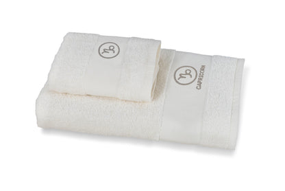 zer0bed Zodiac Zodiac Bath Towel Set, Set of 2, Face Towel, Guest Towel-Bidet, 100% Cotton, Plain with Embroidery, Capricorn