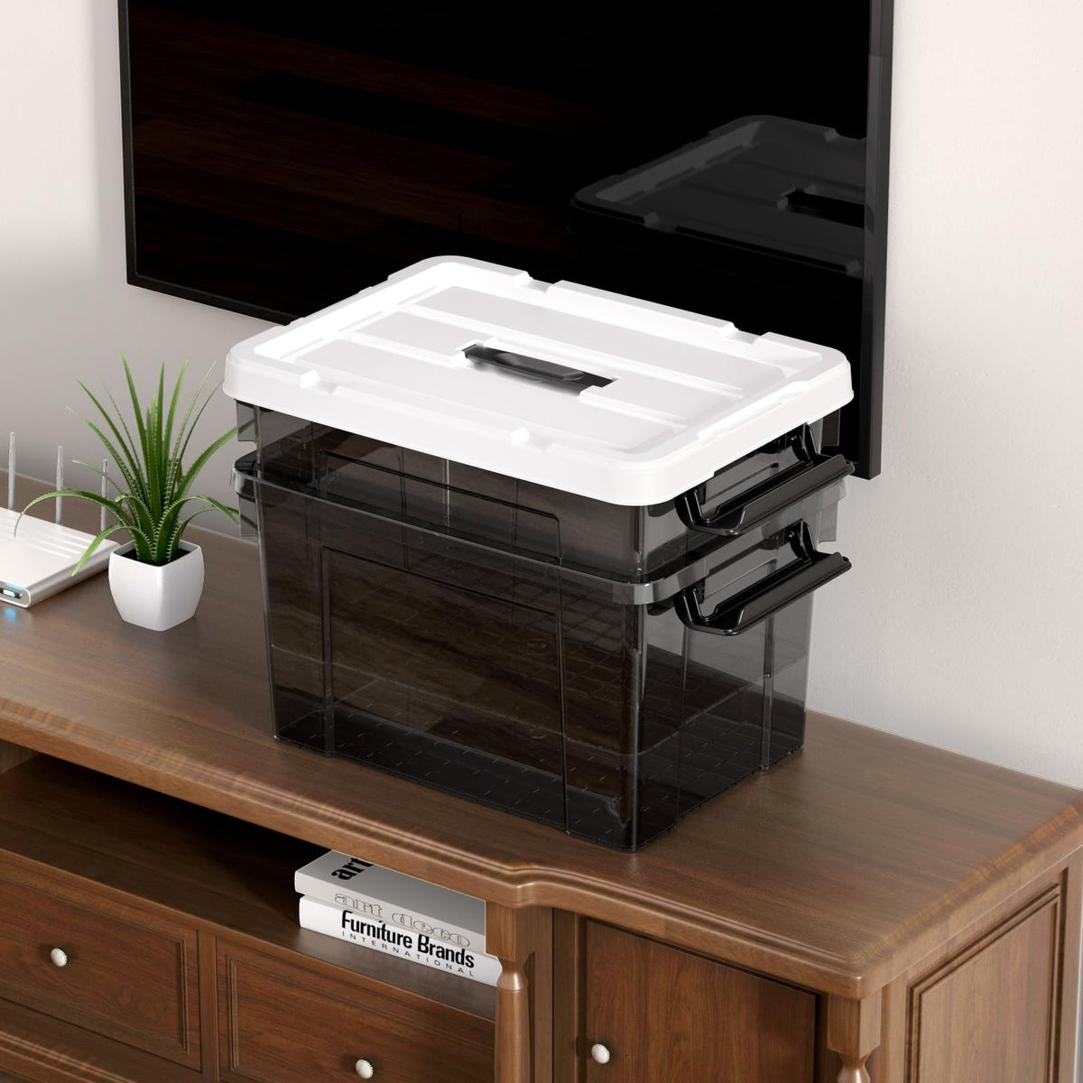 Cetomo 20L*6 Storage Boxes, Carry Plastic Storage Box with Lids, Organizing Container with Handle and Secure Latching Buckles, Stackable, Nestable