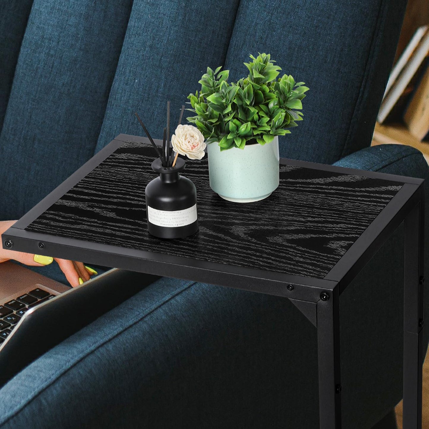 Set of 2 Side Table, Sofa End Table, Small Coffee Tea Table for Living Room, Bedroom, Narrow, Wood Look Accent Bedside Table with Metal Frame(40 * 30