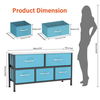 Feonase Bedroom Chest of Drawers, 5 Fabric Drawers Dresser with Metal Frame and MDF Top Board, Modern Storage Unit for Bedroom Living room, Entryway