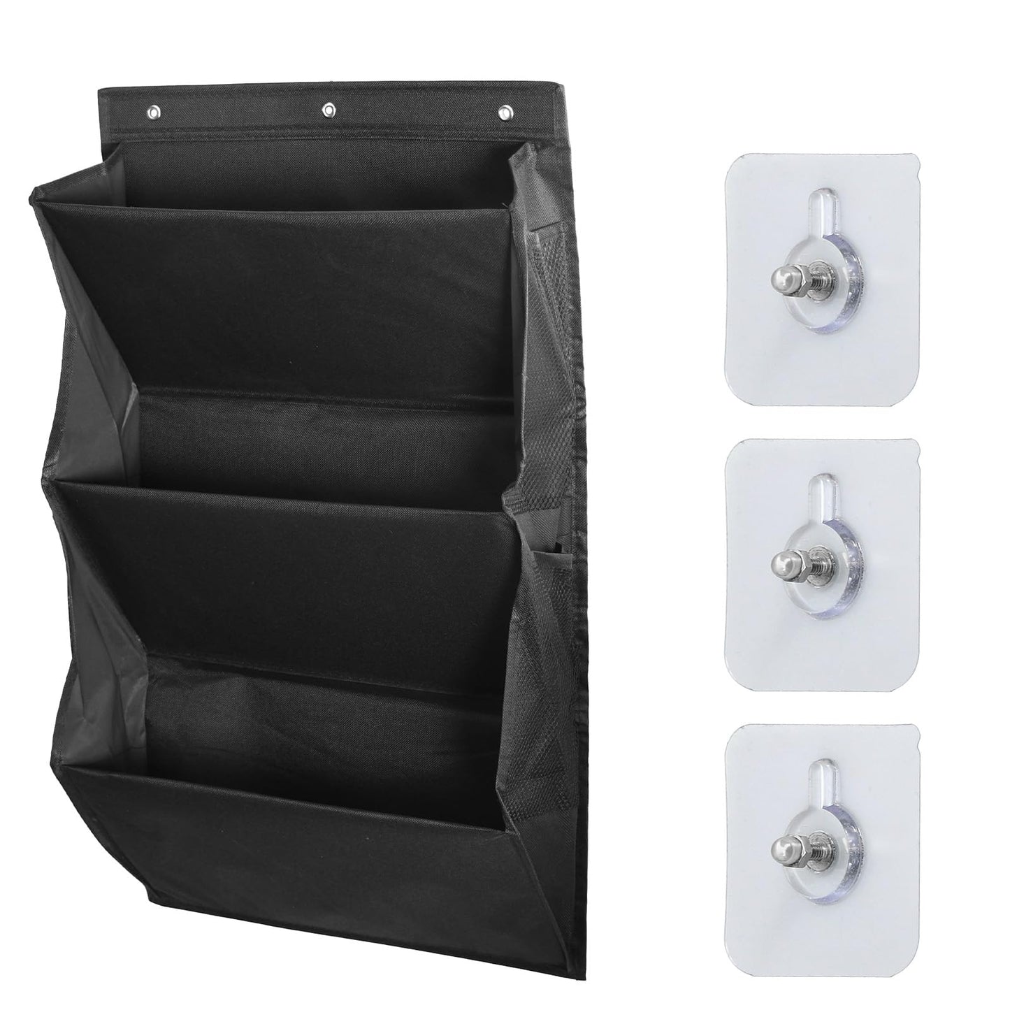 Godneei Hanging Shoe Storage with 3 Large Compartments & 4 Mesh Pockets, Over Door Storage Organizer for RV, Space-Saving (Black)