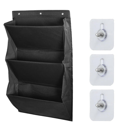 Godneei Hanging Shoe Storage with 3 Large Compartments & 4 Mesh Pockets, Over Door Storage Organizer for RV, Space-Saving (Black)