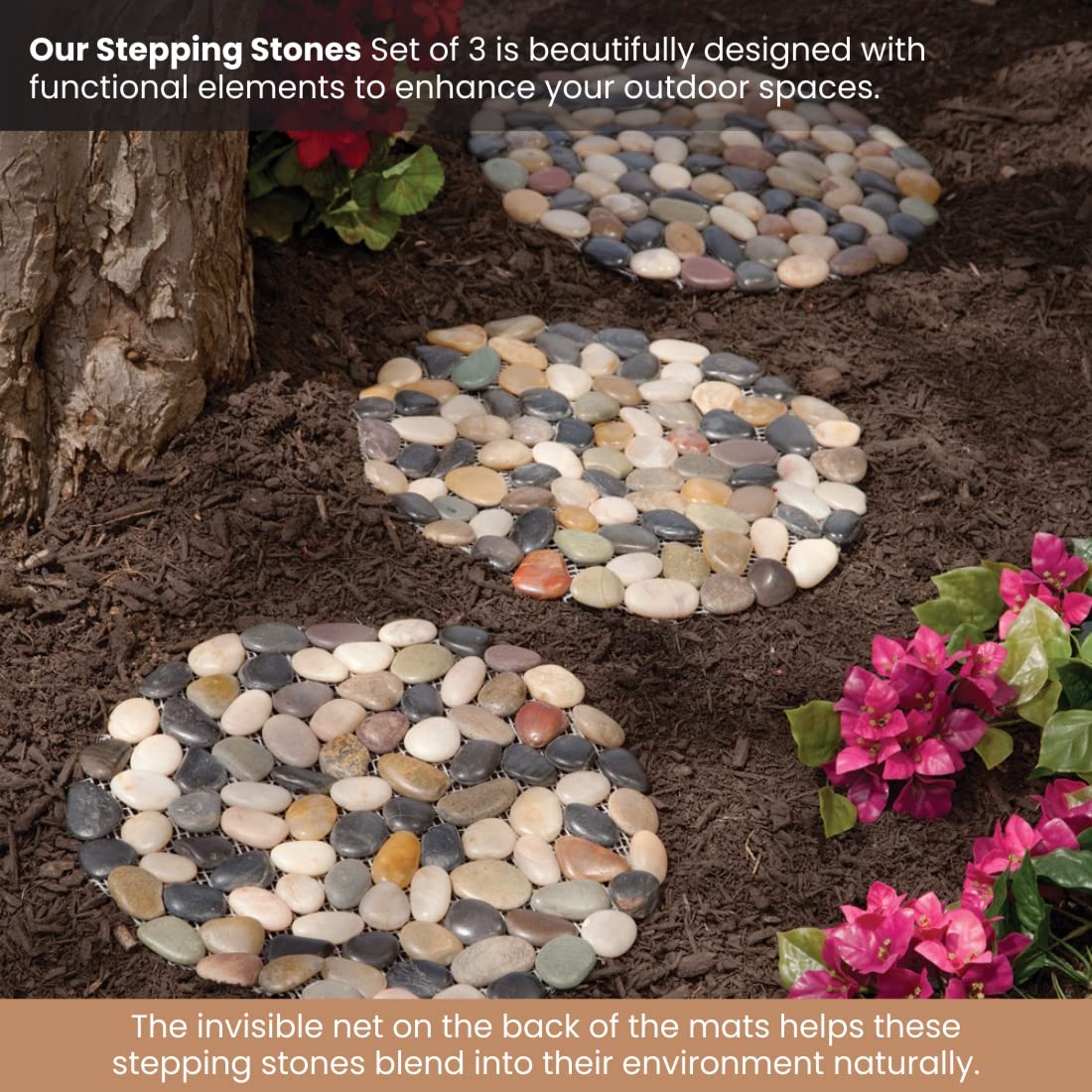 Bits and Pieces - 12? Riverstone Round Stepping Stones - Set of Three (3) - Yard Decorations - Decorative Garden Stones