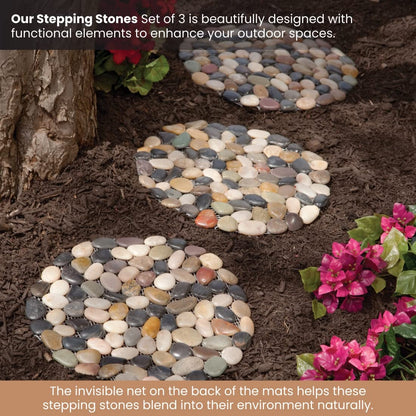 Bits and Pieces - 12? Riverstone Round Stepping Stones - Set of Three (3) - Yard Decorations - Decorative Garden Stones