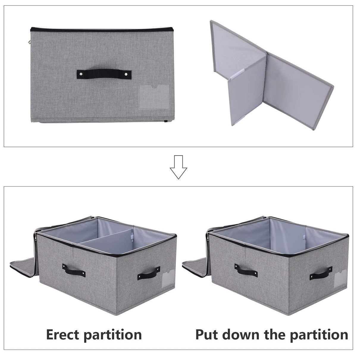 Omygarden Large Storage Bins 52×40×26cm with Zippered Lids, Dark Grey