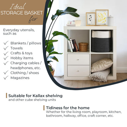 HMF Storage Basket with Hidden Handles, Round Basket Fits Kallax | 31 x 31 cm | White/Grey