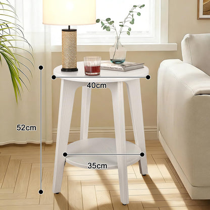 FEUFOAM Small End Side Table Wooden Round End Table with Lower Shelf White Nightstand Sofa Tables for Small Spaces, Living Room, Bedroom