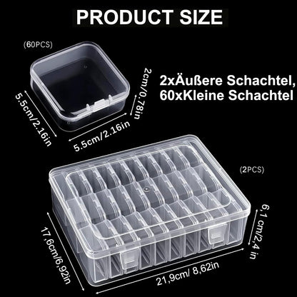 Bhina Pack of 2 Small Storage Boxes (5.5 x 5.5 x 2 cm) Mini Storage Box Made of Clear Plastic Pearl Storage Boxes with Hinged Lid for Beads