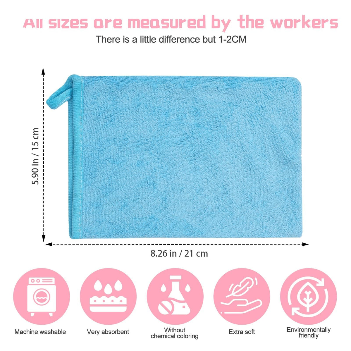 PHOGARY Microfibre Face Body Wash Mitts, Lightweight Absorbent Soft Wash Cloth for Face Body, Makeup Remover Mitt, Bath SPA Washcloth, 21×15cm,10pcs