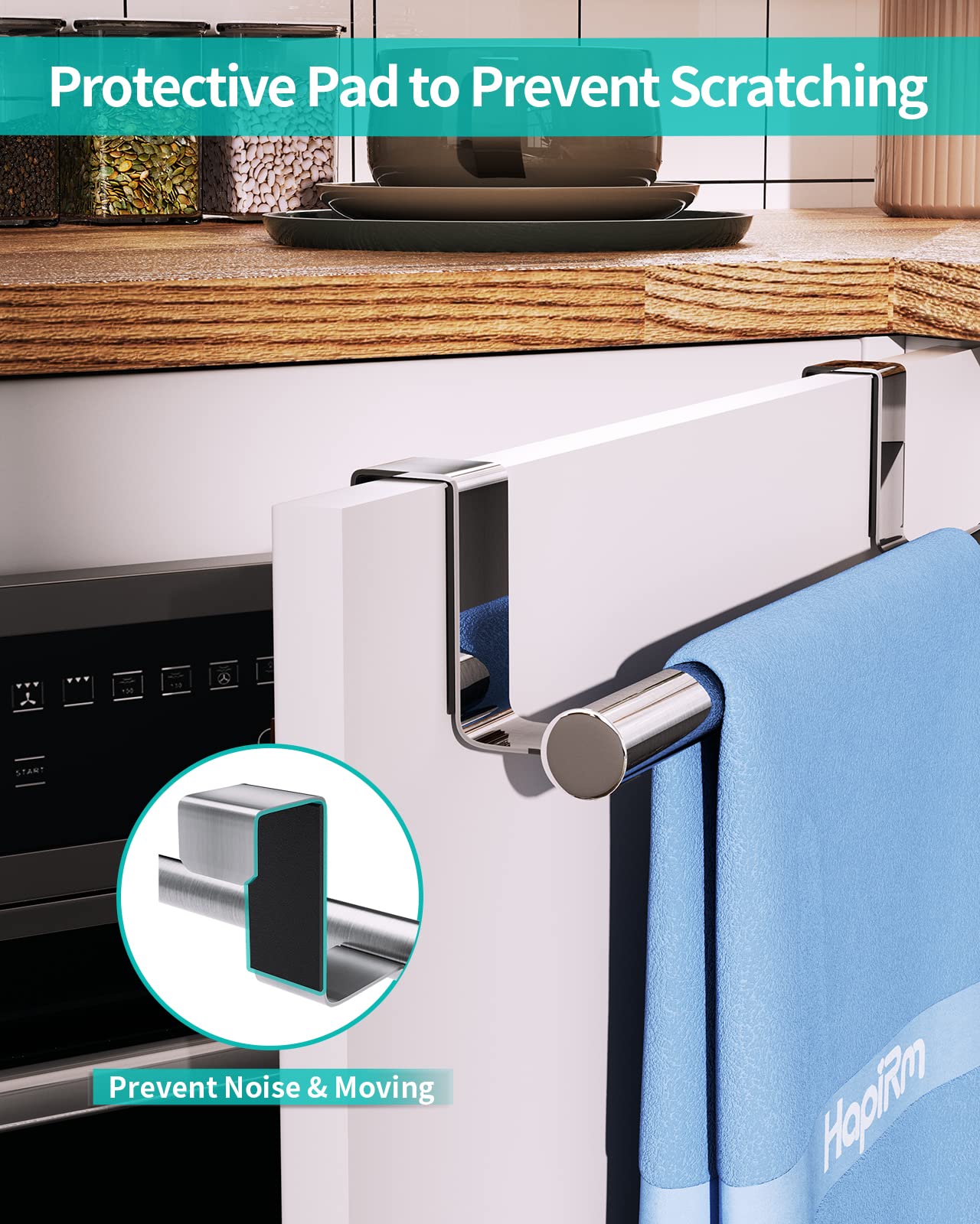 HapiRm Over Door Towel Rail - Kitchen Towel Holder for Cabinet Door, 2 Pack
