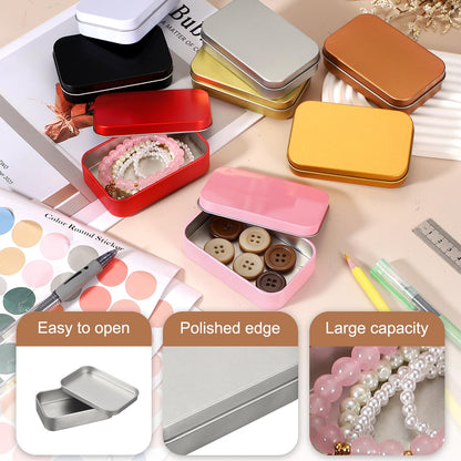 sourcing map 4Pcs Metal Tin Box Container, 3.7x2.4x0.9 Rectangular Empty Box with Self Adhesive Colored Stickers