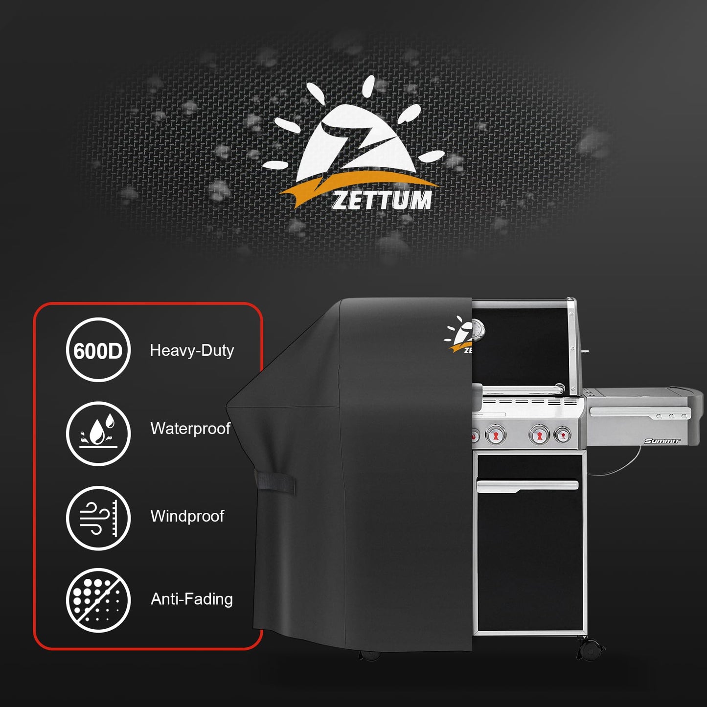 Zettum BBQ Cover 208 CM - Large Grill Barbecue Cover for Weber Summit 600 Series, Genesis 600 Series Heavy Duty & Waterproof, PU Cover for Monument,