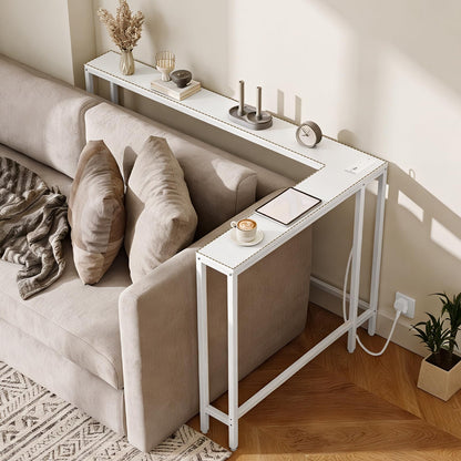 YATINEY Slim Console Table, 200 cm Narrow Sofa Table with Power Outlets, Behind Entryway Table, 3 Assembly Options, for Entryway, White XCT17KWW