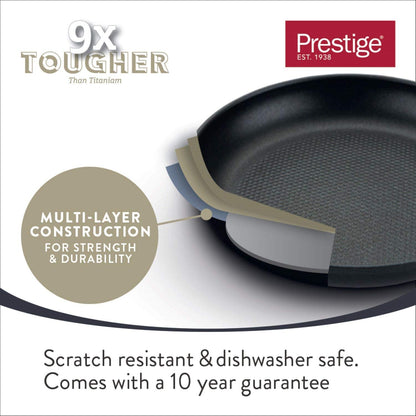 Prestige - 9x Tougher - 3 Piece Saucepan Set - Durable Cookware - Superior Dimpled Non-Stick - Induction Suitable - Dishwasher and Oven Safe - Glass