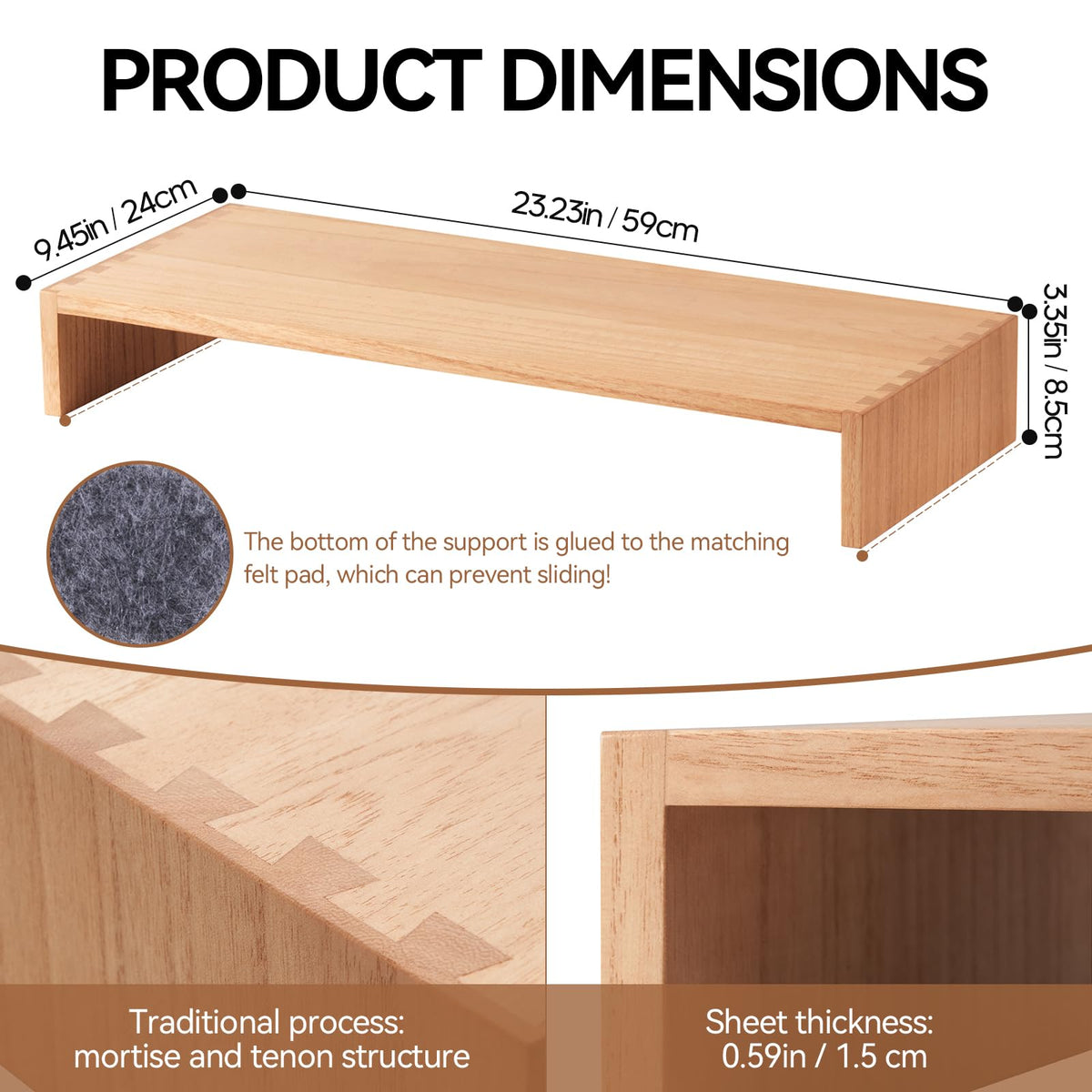 KIRIGEN Wooden Monitor Stand, 59 cm Desk Riser, Natural
