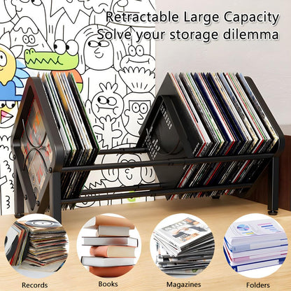 Axroad Mall Expandable Vinyl Record Storage Holder, Metal Album Record Stand 40-80 LP, Adjustable Desktop CD Display Stand for Albums, Audio