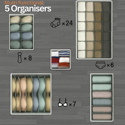 Bermondsey Division Set of 5 Drawer Organiser Divider White Charcoal Grey Drawer Divider Clothes Drawer Organisers Wardrobe Organiser Underwear