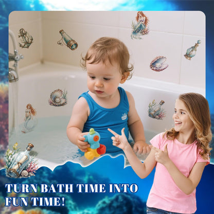 MOROBOR Non Slip Bathtub Stickers 6PCS Dreamy Mermaid Bathtub Sticker Anti-Slip Adhesive Bathtub Decals with Scraper for Bath Tub Stair Shower Floor
