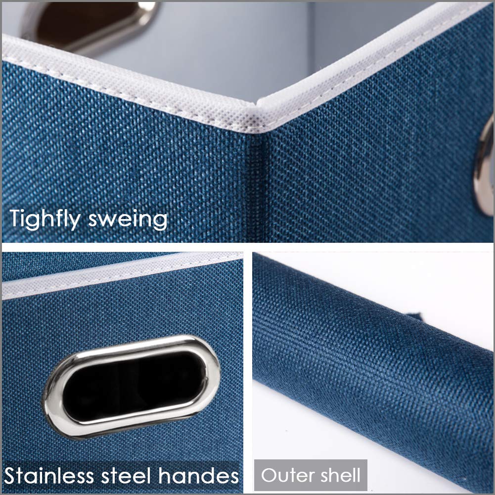 Prandom Storage Boxes with Lids,Collapsible Linen Fabric Storage Box,Decorative Bins,Really Useful Box,Clothing Storage,Stackable,38x25x25cm,Royal