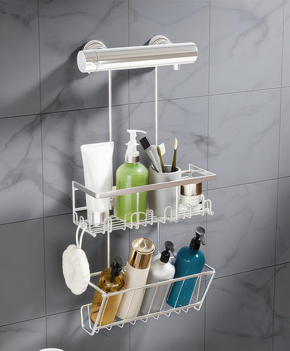 RUIHANDA 2-Tier Shower Caddy, Shower Caddy Hanging No Drilling, Silver