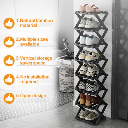 GIRYES Small Shoe Rack Black, 6 Tier Bamboo Foldable Shoes Organizer Free Standing Shelf for Entryway, Bedrooms, Closet, Living Room Corner