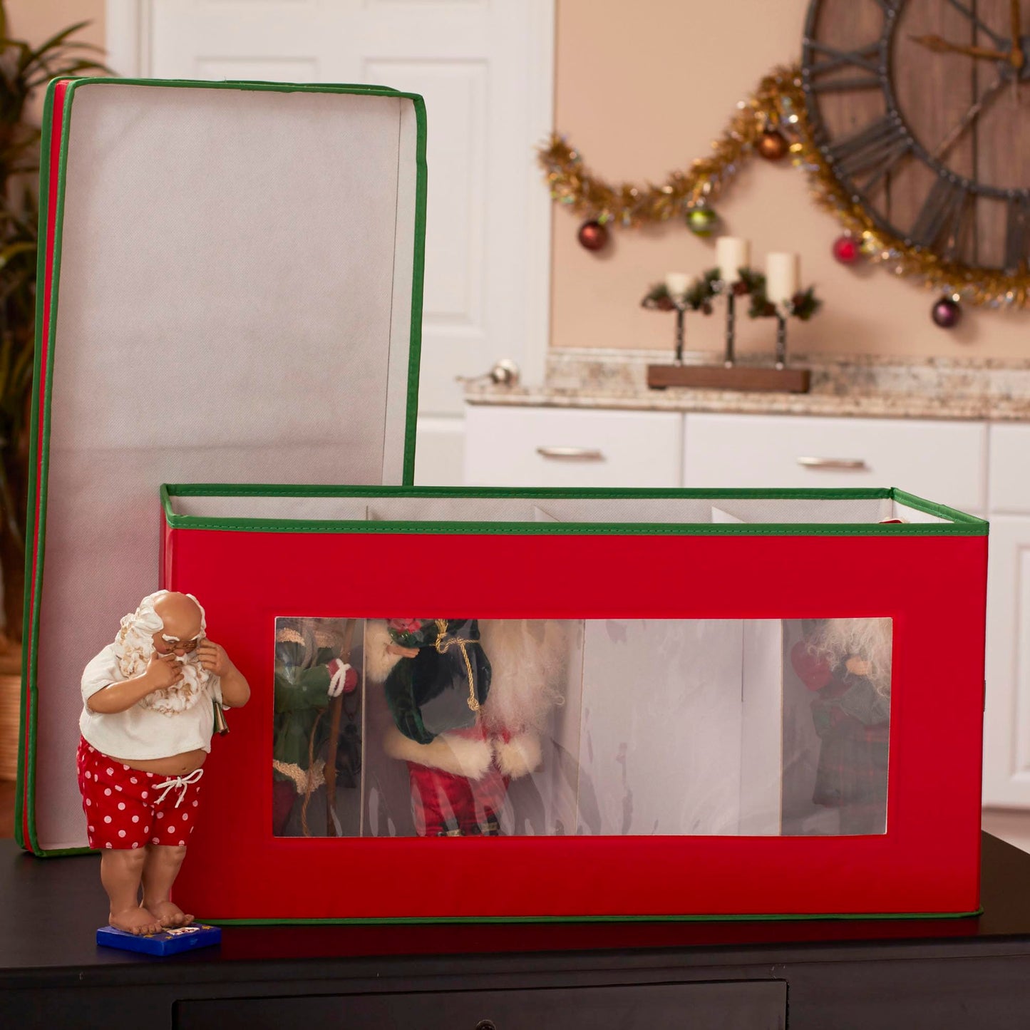 Household Essentials Holiday Vision Storage Box Chest, Fabric, Red & Green, 8-Piece Figurine