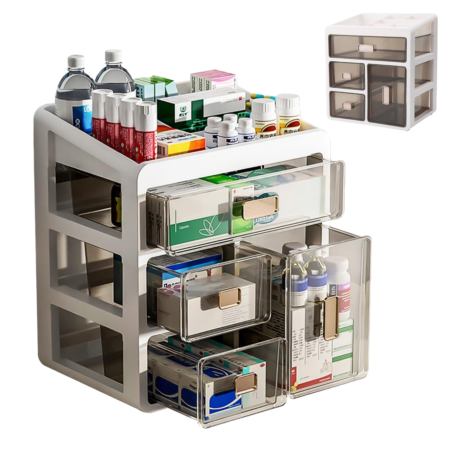 Ruiqas Stackable Medicine Storage Box with 4 Clear Drawers